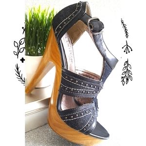 Y2K CLUB COUTURE💙Open Toe Blue Denim Stud Platform Heels